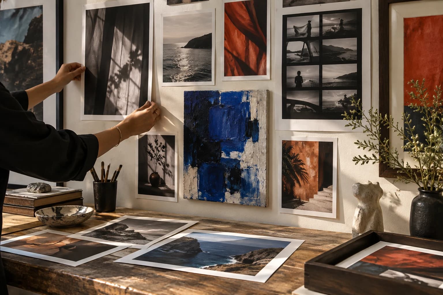 Illustrative curated wall of photography, painting and visual art